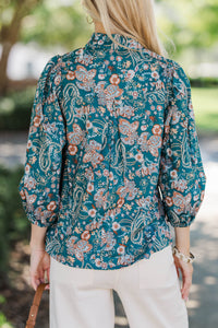 Playful With You Teal Floral Blouse