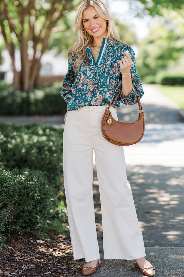 Playful With You Teal Floral Blouse