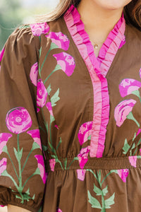 Rustic Romance Brown Floral Midi Dress