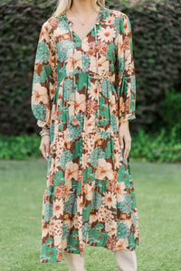 Wildflower Whimsy Brown Floral Midi Dress
