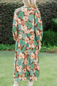 Wildflower Whimsy Brown Floral Midi Dress