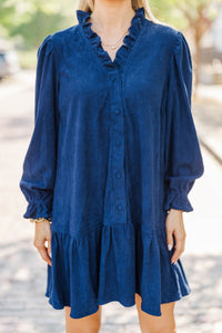When You Call Navy Ruffle Trim Babydoll Dress