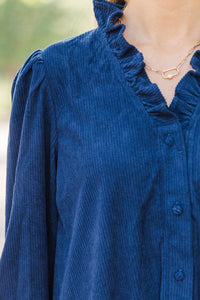 When You Call Navy Ruffle Trim Babydoll Dress