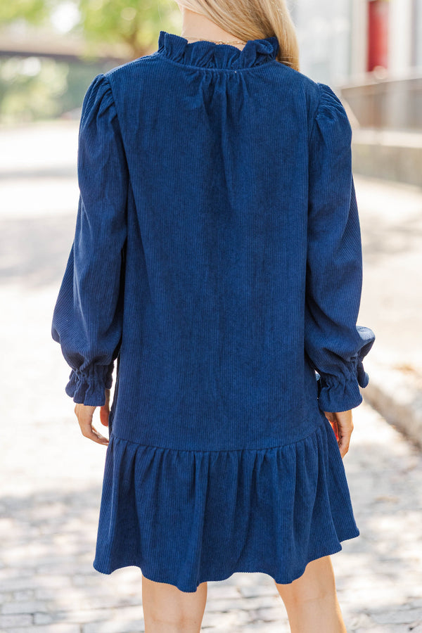 When You Call Navy Ruffle Trim Babydoll Dress