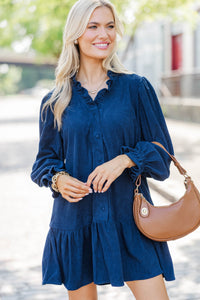 When You Call Navy Ruffle Trim Babydoll Dress