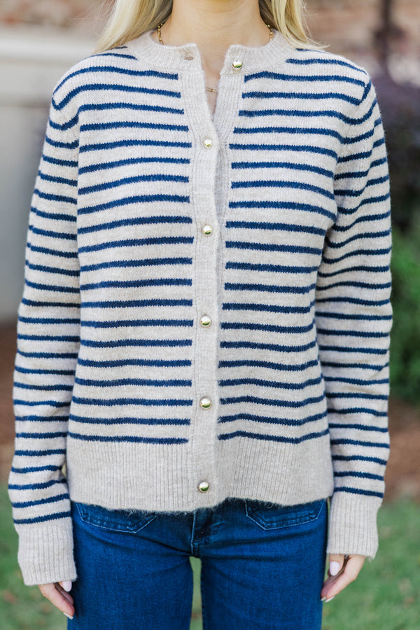 Read Your Mind Navy Striped Button-Up Cardigan