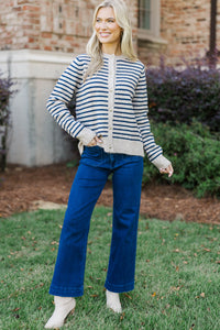 Read Your Mind Navy Striped Button-Up Cardigan