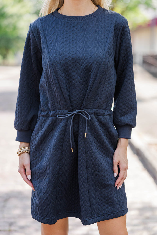 Sweet To Me Navy Cable Knit Dress