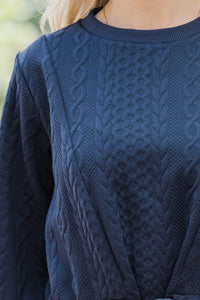 Sweet To Me Navy Cable Knit Dress