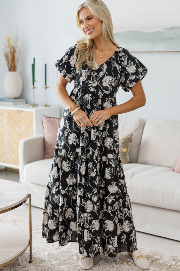 NURSING COLLECTION: Falling In Love Black Floral Maxi Dress