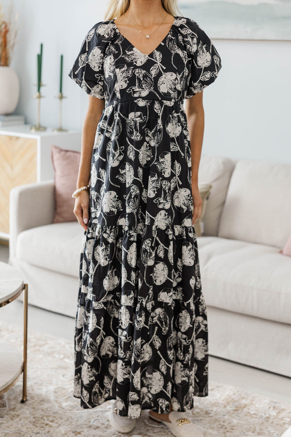 NURSING COLLECTION: Falling In Love Black Floral Maxi Dress