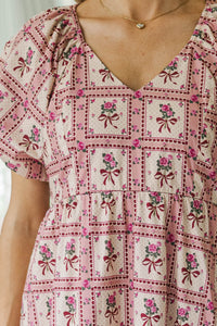 NURSING COLLECTION: Falling In Love Mauve Bow Print Maxi Dress