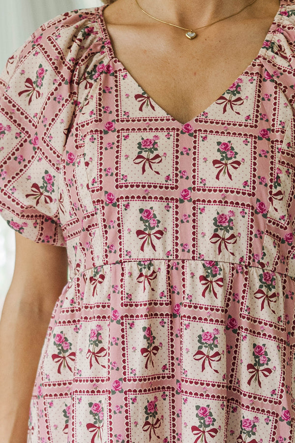 NURSING COLLECTION: Falling In Love Mauve Bow Print Maxi Dress