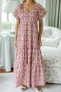 NURSING COLLECTION: Falling In Love Mauve Bow Print Maxi Dress