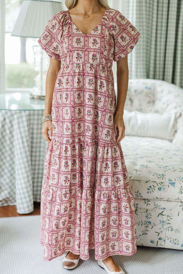 NURSING COLLECTION: Falling In Love Mauve Bow Print Maxi Dress