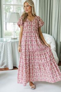 NURSING COLLECTION: Falling In Love Mauve Bow Print Maxi Dress