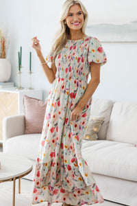 NURSING COLLECTION: Make The Right Choice Cream Watercolor Maxi Dress