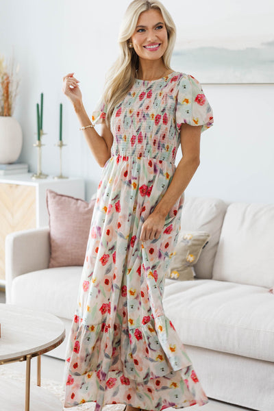 watercolor maxi dress NURSING COLLECTION: Make The Right Choice Cream Watercolor Maxi Dress –  Shop the Mint