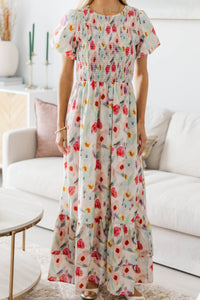 NURSING COLLECTION: Make The Right Choice Cream Watercolor Maxi Dress