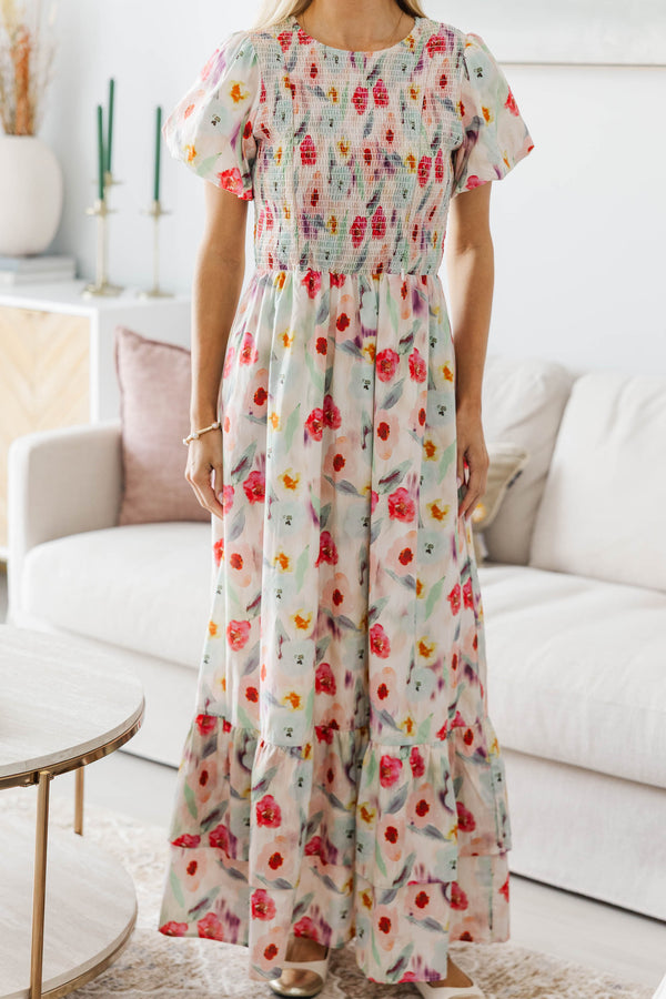 NURSING COLLECTION: Make The Right Choice Cream Watercolor Maxi Dress