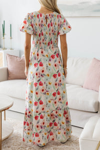 NURSING COLLECTION: Make The Right Choice Cream Watercolor Maxi Dress