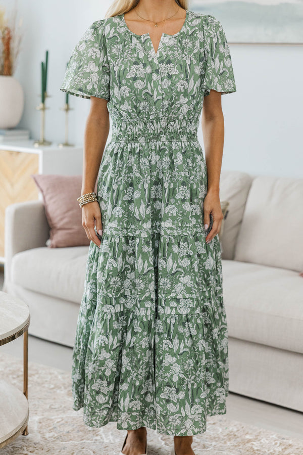 NURSING COLLECTION: It's In The Air Green Toile Midi Dress