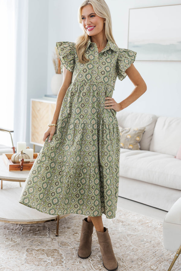 NURSING COLLECTION: More Good Days Green Medallion Midi Dress