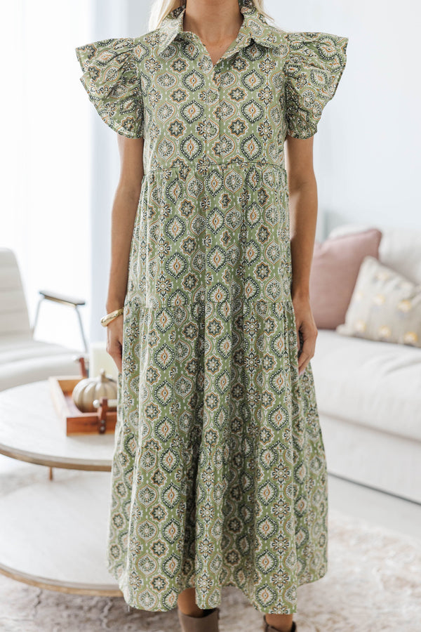 NURSING COLLECTION: More Good Days Green Medallion Midi Dress