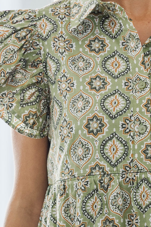 NURSING COLLECTION: More Good Days Green Medallion Midi Dress