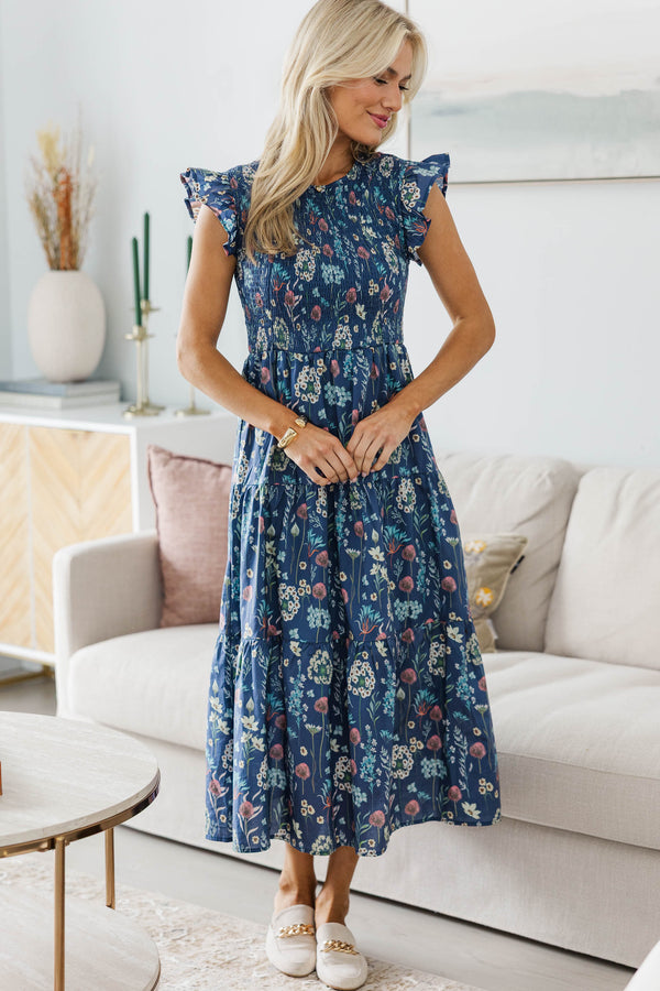 NURSING COLLECTION: Learn From The Best Navy Floral Smocked Dress