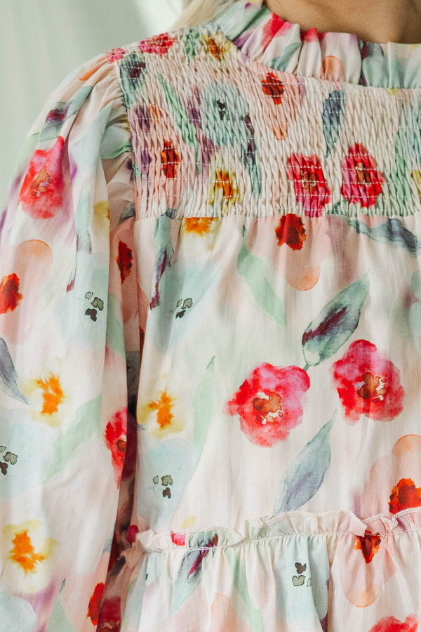 NURSING COLLECTION: Be Your Best Cream Watercolor Babydoll Dress