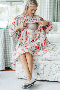 NURSING COLLECTION: Be Your Best Cream Watercolor Babydoll Dress