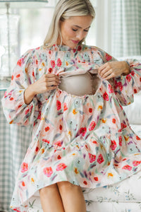 NURSING COLLECTION: Be Your Best Cream Watercolor Babydoll Dress