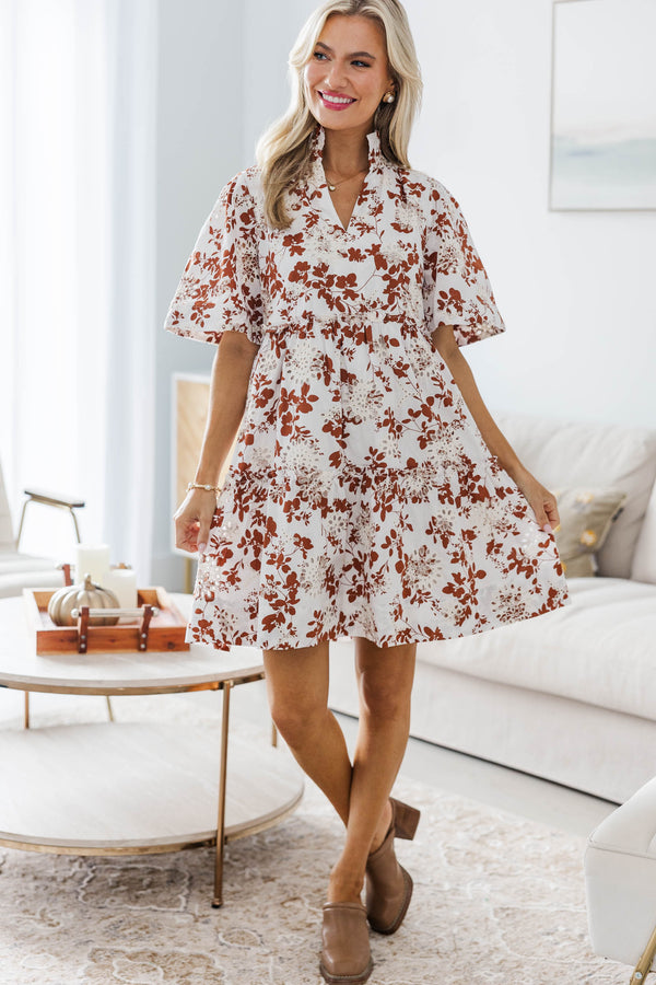brown eyelet dress Queen Things Eyelet Lace Mini Dress (Brown)