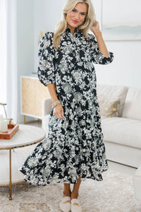 NURSING COLLECTION: Love Found Black Eyelet Tiered Midi Dress