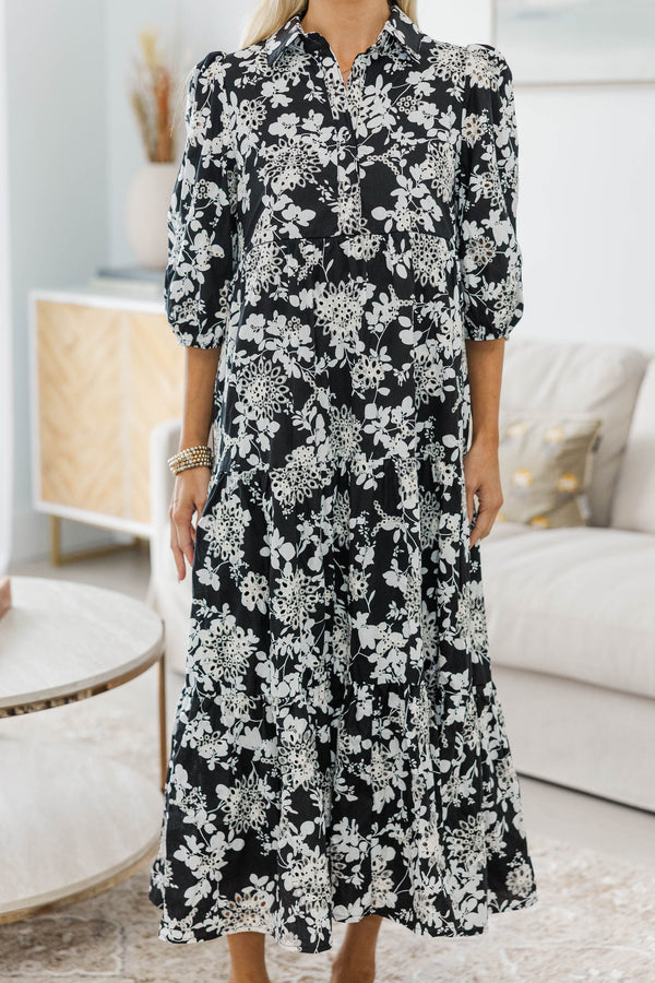 NURSING COLLECTION: Love Found Black Eyelet Tiered Midi Dress