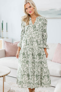 NURSING COLLECTION: What A Surprise Olive Toile Midi Dress
