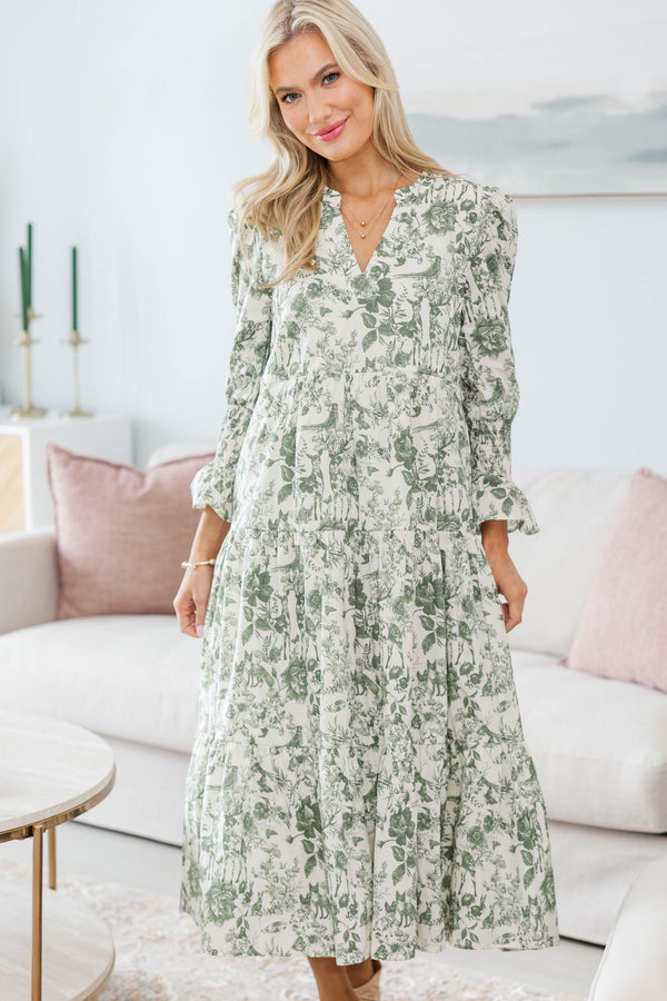 NURSING COLLECTION: What A Surprise Olive Toile Midi Dress