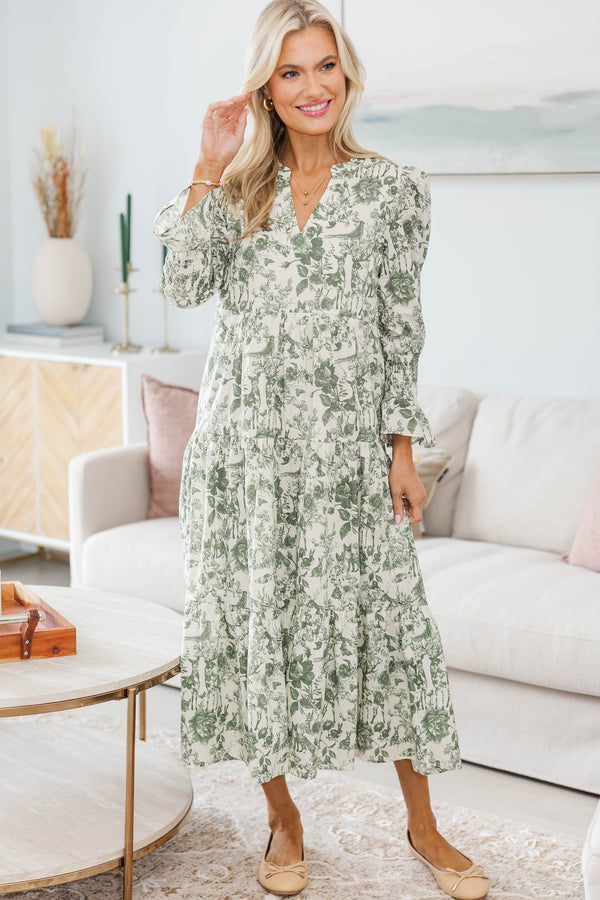NURSING COLLECTION: What A Surprise Olive Toile Midi Dress