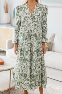 NURSING COLLECTION: What A Surprise Olive Toile Midi Dress