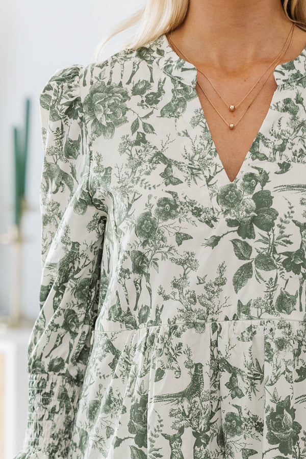 NURSING COLLECTION: What A Surprise Olive Toile Midi Dress