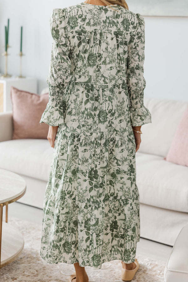 NURSING COLLECTION: What A Surprise Olive Toile Midi Dress
