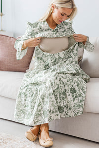 NURSING COLLECTION: What A Surprise Olive Toile Midi Dress