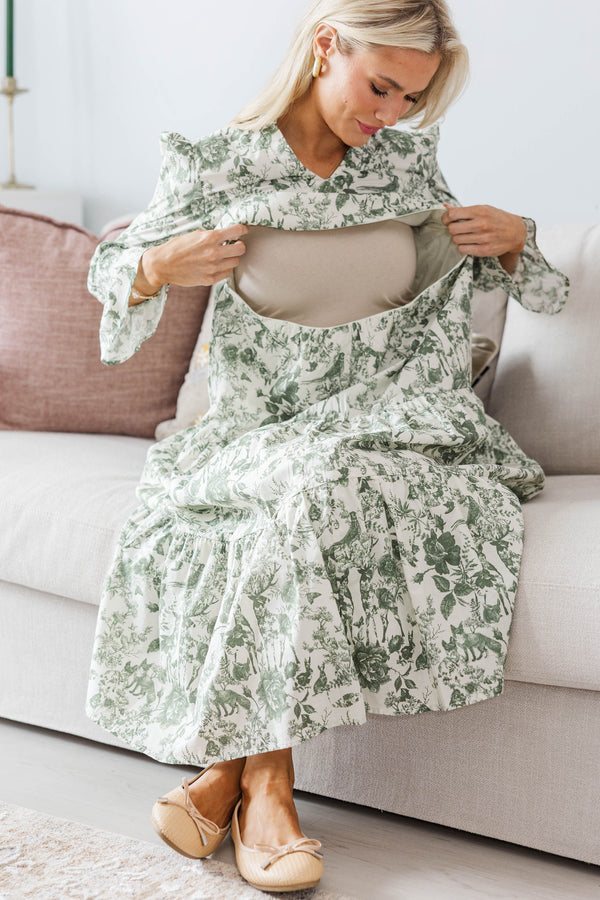 NURSING COLLECTION: What A Surprise Olive Toile Midi Dress