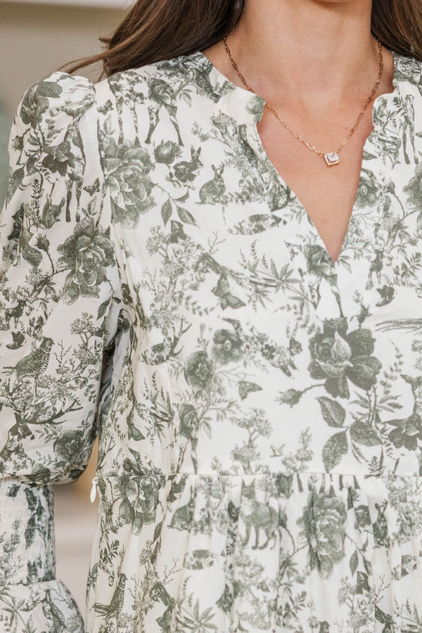 NURSING COLLECTION: What A Surprise Olive Toile Midi Dress