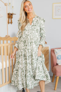 NURSING COLLECTION: What A Surprise Olive Toile Midi Dress