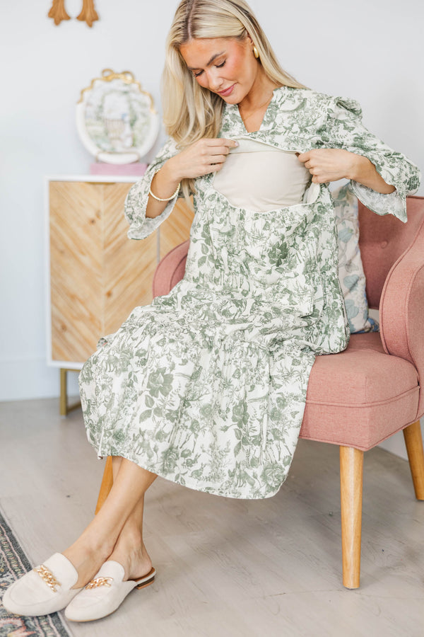 NURSING COLLECTION: What A Surprise Olive Toile Midi Dress