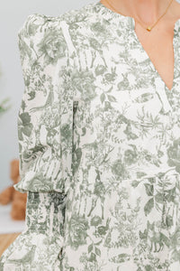 NURSING COLLECTION: What A Surprise Olive Toile Midi Dress