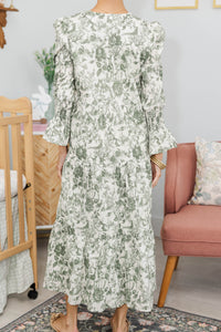 NURSING COLLECTION: What A Surprise Olive Toile Midi Dress