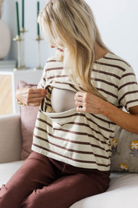 NURSING COLLECTION: Lucky You Brown Striped Tee
